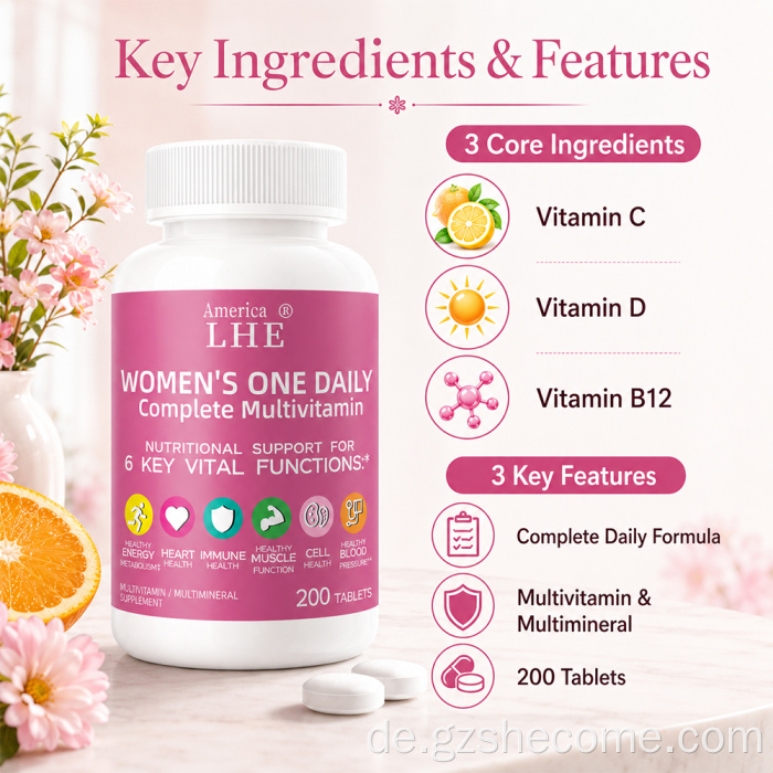 Shecome Multivitamin-Tabletten für Frauen zur Unterstützung des Immunsystems und der Knochen